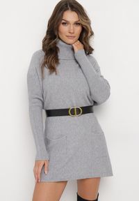 Born2be - Szara Tunika z Golfem i Kieszeniami Aneko. Typ kołnierza: golf. Kolor: szary. Materiał: materiał. Styl: elegancki #3