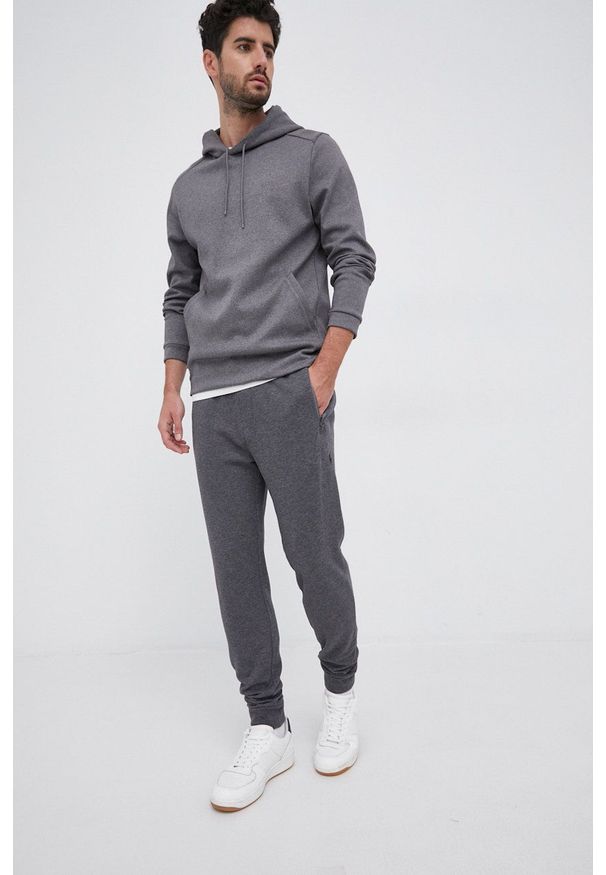 BOSS - Boss Bluza męska kolor szary z kapturem gładka. Okazja: na co dzień. Typ kołnierza: kaptur. Kolor: szary. Materiał: dzianina. Wzór: gładki. Styl: casual