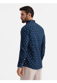 Ombre Clothing - Bawełniana koszula męska we wzory SLIM FIT - atramentowa V3. Kolor: niebieski. Materiał: bawełna. Styl: klasyczny #2