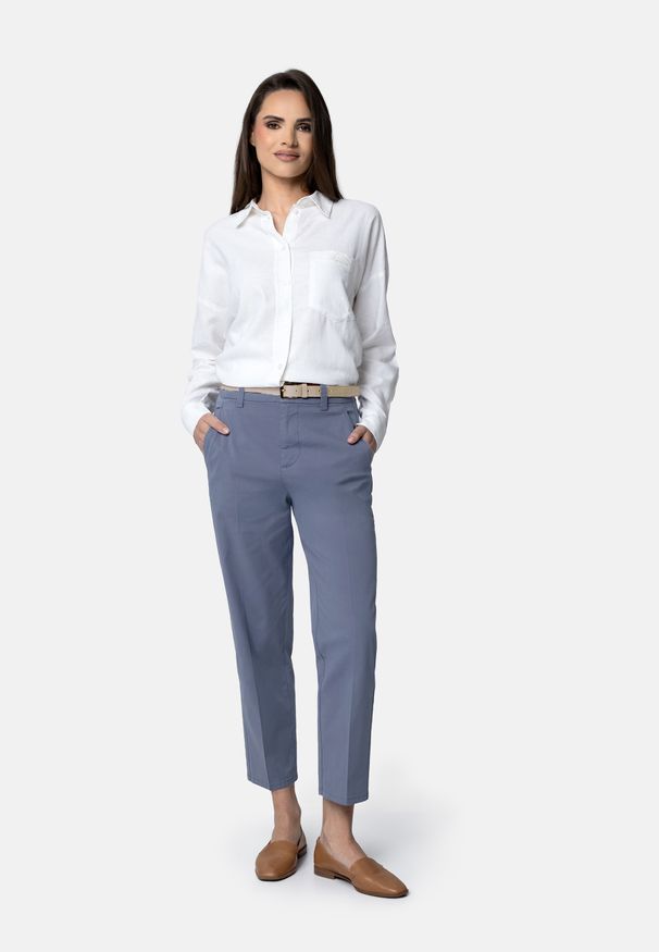 Volcano - Materiałowe spodnie z kantem R-LAVI. Okazja: na co dzień, na spotkanie biznesowe, do pracy. Stan: podwyższony. Materiał: materiał. Styl: casual, biznesowy, klasyczny