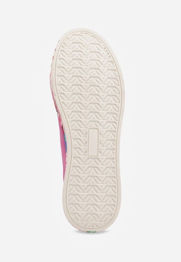 Renee - Fuksjowe Skórzane Sneakersy na Plaformie w Pióra z Perforacją Tidessa. Okazja: na co dzień. Kolor: różowy. Materiał: skóra. Wzór: aplikacja