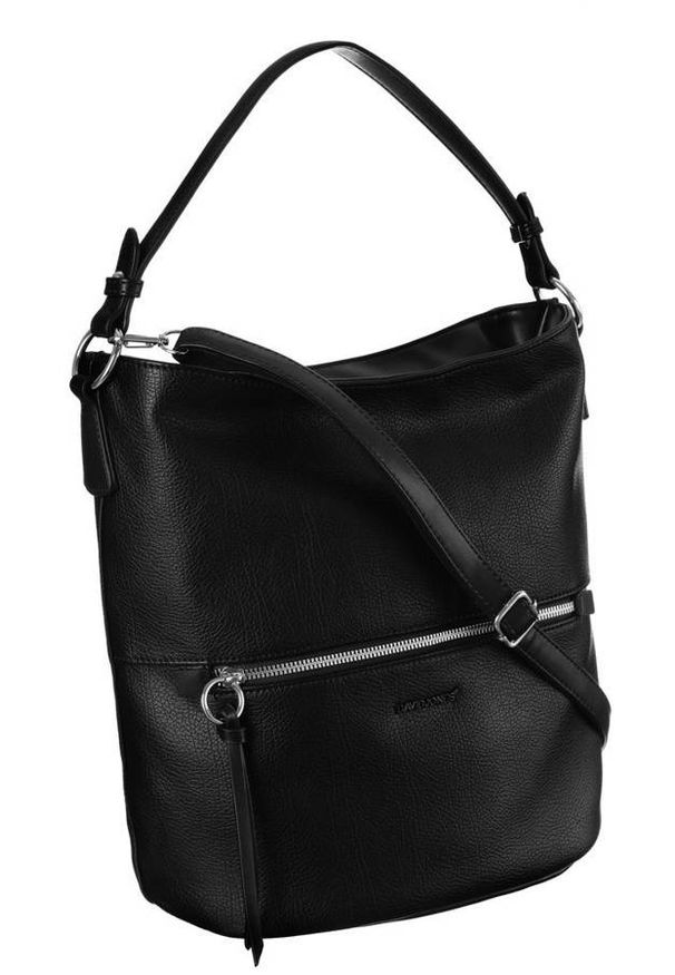 DAVID JONES - Shopper bag czarny David Jones 6518-1 BLACK. Kolor: czarny. Materiał: skórzane