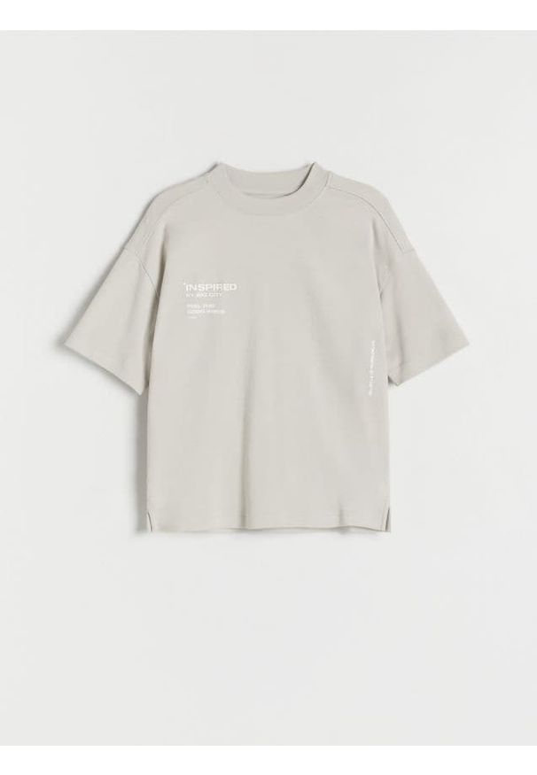 Reserved - T-shirt oversize - jasnoszary. Kolor: szary. Materiał: bawełna, włókno, dzianina