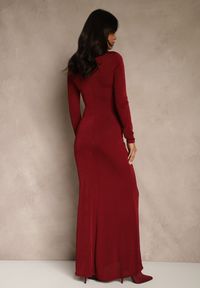Renee - Bordowa Taliowana Sukienka Koktajlowa Lonsgleeve z Elegancką Aplikacją Idirena. Typ kołnierza: dekolt kwadratowy. Kolor: czerwony. Wzór: aplikacja. Typ sukienki: oversize. Styl: wizytowy, elegancki #3