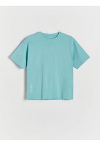 Reserved - Bawełniany t-shirt oversize - turkusowy. Kolor: turkusowy. Materiał: bawełna #1