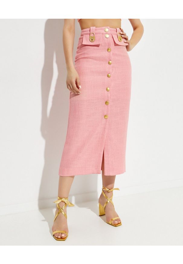 ALICE MCCALL - Spódnica midi Queenie. Stan: podwyższony. Kolor: różowy, wielokolorowy, fioletowy. Materiał: tkanina, materiał. Wzór: aplikacja