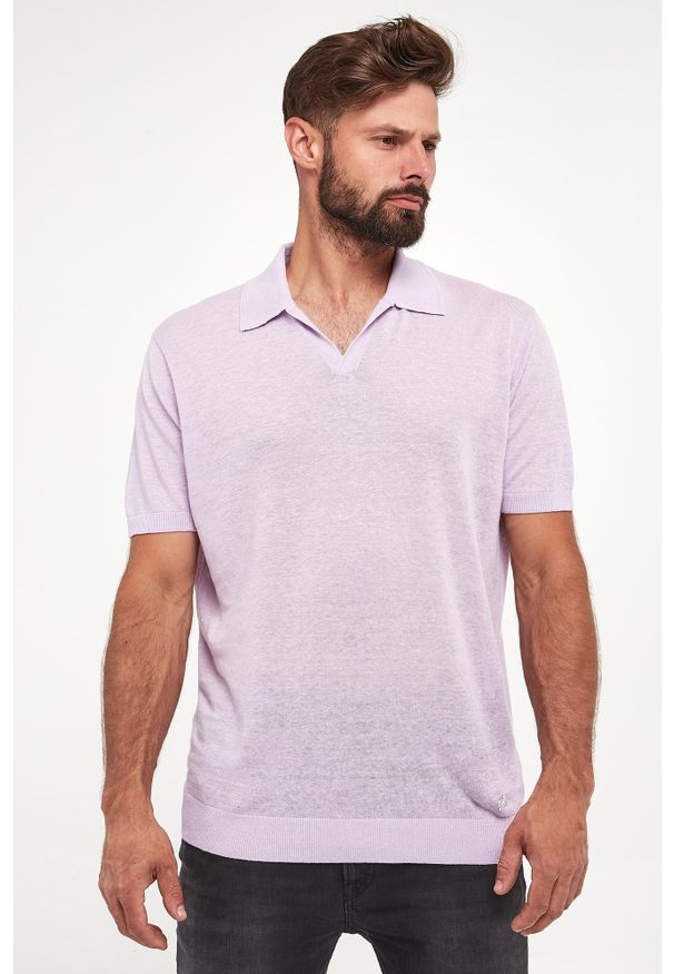 Karl Lagerfeld - Polo męskie lniane KARL LAGERFELD. Typ kołnierza: polo. Materiał: len