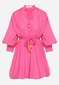 Born2be - Różowa Sukienka Adousa. Kolor: różowy. Materiał: tkanina, guma. Wzór: gładki. Typ sukienki: bombki. Styl: klasyczny. Długość: mini #6