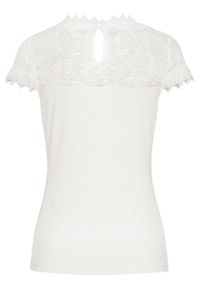 Shirt z koronką bonprix biel wełny. Kolor: biały. Materiał: wiskoza, materiał, wełna, elastan, koronka, poliester. Wzór: koronka