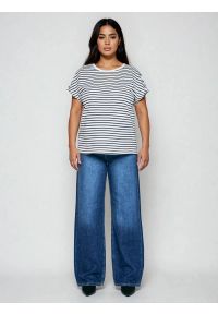 Big-Star - Koszulka damska w paski biało-granatowa Aleksa 403. Kolor: niebieski. Materiał: dzianina, bawełna, żakard. Wzór: paski. Sezon: lato. Styl: wakacyjny, sportowy #6