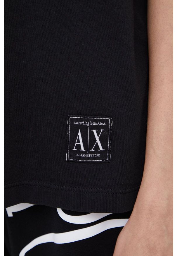 Armani Exchange t-shirt bawełniany kolor czarny. Okazja: na co dzień. Kolor: czarny. Materiał: bawełna. Wzór: aplikacja, gładki. Styl: casual