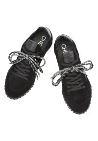 CheBello - Czarne Sneakersy Chebello Stylowe Sportowe Obuwie Damskie. Okazja: na co dzień. Wysokość cholewki: przed kostkę. Kolor: czarny. Materiał: welur. Szerokość cholewki: normalna #4