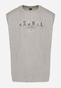 Born2be - Szara Bawełniany Tank Top z Ozdobnym Nadrukiem Poleldi. Okazja: na co dzień. Kolor: szary. Materiał: bawełna. Wzór: nadruk. Styl: klasyczny, casual, elegancki