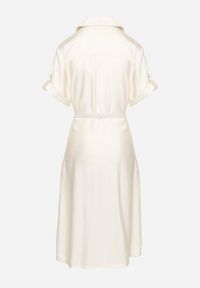 Born2be - Biała Wiskozowa Sukienka o Koszulowym Kroju z Paskiem Nelavyn. Okazja: na co dzień, do pracy. Kolor: biały. Materiał: wiskoza. Długość rękawa: krótki rękaw. Typ sukienki: koszulowe. Styl: casual, elegancki #2