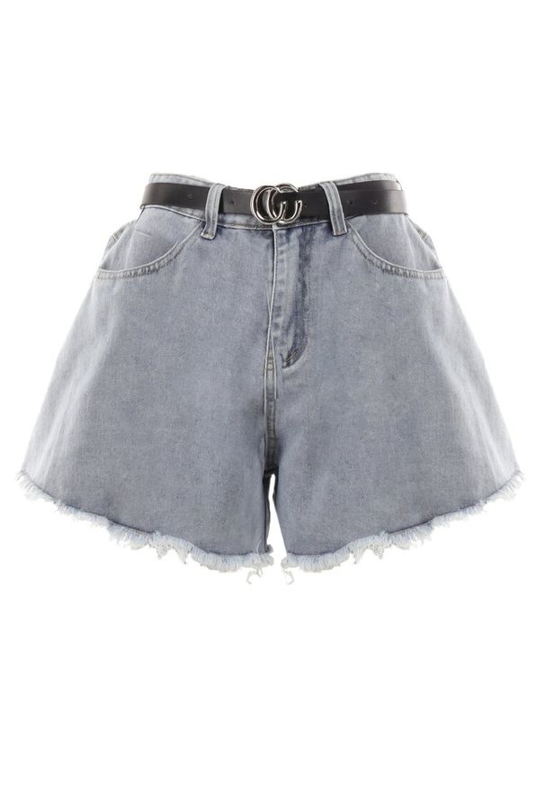 Born2be - Niebieskie Szorty Cilike. Okazja: na co dzień. Stan: podwyższony. Kolor: niebieski. Materiał: jeans, materiał, futro. Wzór: aplikacja. Styl: elegancki, casual