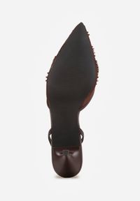 Renee - Brązowe Siateczkowe Czółenka na Szpilce z Haftami i Perełkami Branira. Okazja: na imprezę. Zapięcie: pasek. Kolor: brązowy. Wzór: haft. Obcas: na szpilce. Styl: elegancki #4