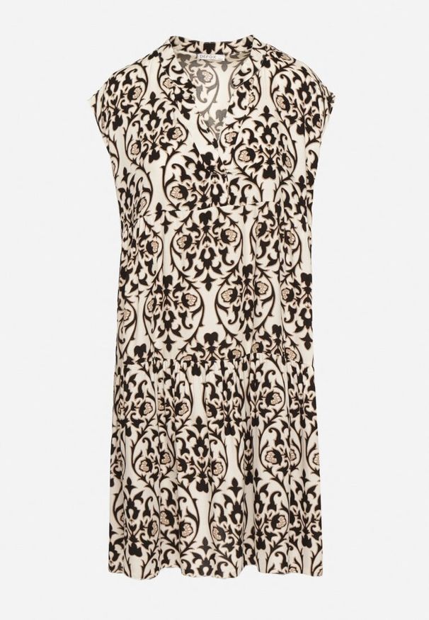 Born2be - Czarna Bawełniane Sukienka o Rozkloszowanym Kroju Ozdobiona Falbanką Linola. Okazja: na co dzień. Kolor: czarny. Materiał: bawełna. Wzór: aplikacja. Sezon: lato. Styl: casual, elegancki