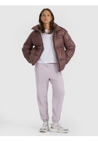 4f - 4F Kurtka puchowa z wypełnieniem syntetycznym damska - brązowa S. Okazja: na co dzień. Kolor: brązowy. Materiał: syntetyk, puch. Wzór: gładki. Sezon: zima. Styl: casual #2