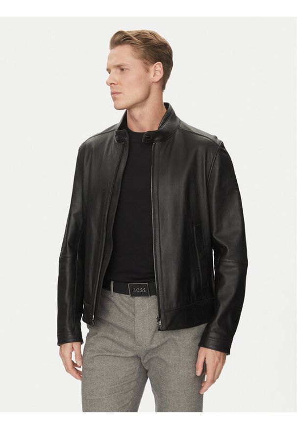 BOSS Kurtka skórzana H-Mansell3 50532475 Czarny Regular Fit. Kolor: czarny. Materiał: skóra