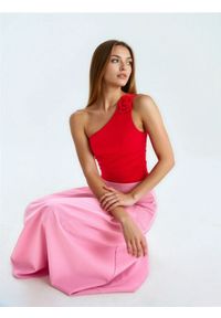 Sinsay - Top na jedno ramię z marszczeniami i różą 3D - czerwony. Kolor: czerwony #1