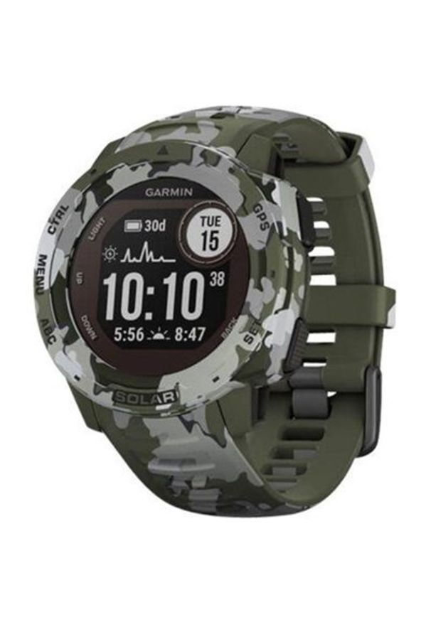 Zegarek sportowy GARMIN Instinct Solar Camo Edition Zielony. Kolor: zielony. Materiał: włókno. Styl: sportowy