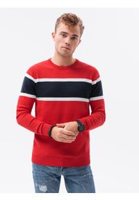 Ombre Clothing - Sweter męski E190 - czerwony - XXL. Kolor: czerwony. Materiał: jeans, bawełna. Styl: klasyczny