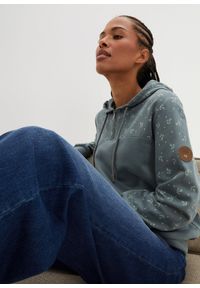 bonprix - Bluza z kapturem i zamkiem, z czystej bawełny. Typ kołnierza: kaptur. Kolor: zielony. Materiał: bawełna. Wzór: nadruk #2