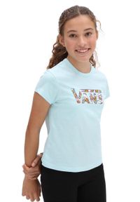 Vans t-shirt bawełniany dziecięcy ELEVATED FLORAL FILL MI BLUE GLOW kolor niebieski. Kolor: niebieski. Materiał: bawełna. Długość rękawa: krótki rękaw. Długość: krótkie. Wzór: nadruk #1