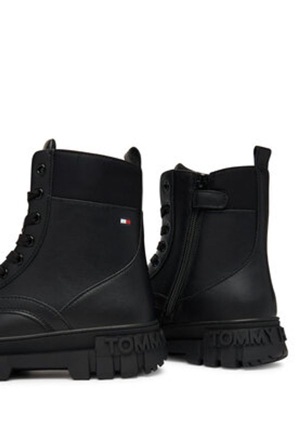 TOMMY HILFIGER - Tommy Hilfiger Trapery Lace-Up Bootie T3A5-34046-1695 D Czarny. Kolor: czarny. Materiał: skóra