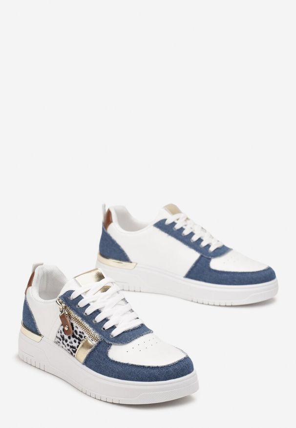 Born2be - Niebieskie Sneakersy z Metaliczną Wstawką i Suwakiem Linoa. Kolor: niebieski