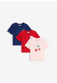bonprix - T-shirt z czystej bawełny organicznej (3 szt.). Okazja: na co dzień. Kolor: różowy. Materiał: bawełna. Długość rękawa: krótki rękaw. Długość: krótkie. Wzór: kolorowy, nadruk. Styl: casual #1