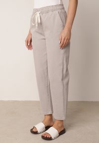 Born2be - Szare Bawełniane Jeansy Typu Mom Fit z Wysokim Stanem i Sznurkiem Viviarinia. Okazja: na co dzień. Stan: podwyższony. Kolor: szary. Styl: casual #3