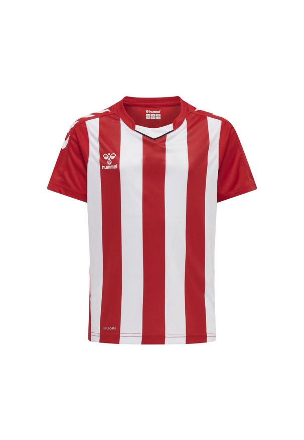 Koszulka dziecięca Hummel Striped. Kolor: różowy, czerwony, biały, wielokolorowy. Materiał: tkanina. Wzór: paski
