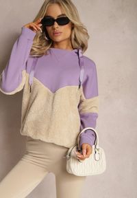 Renee - Jasnofioletowa Bawełniana Bluza z Kapturem ze Ściągaczami i Polarem Eurynia. Typ kołnierza: kaptur. Kolor: fioletowy. Materiał: polar, bawełna. Wzór: aplikacja
