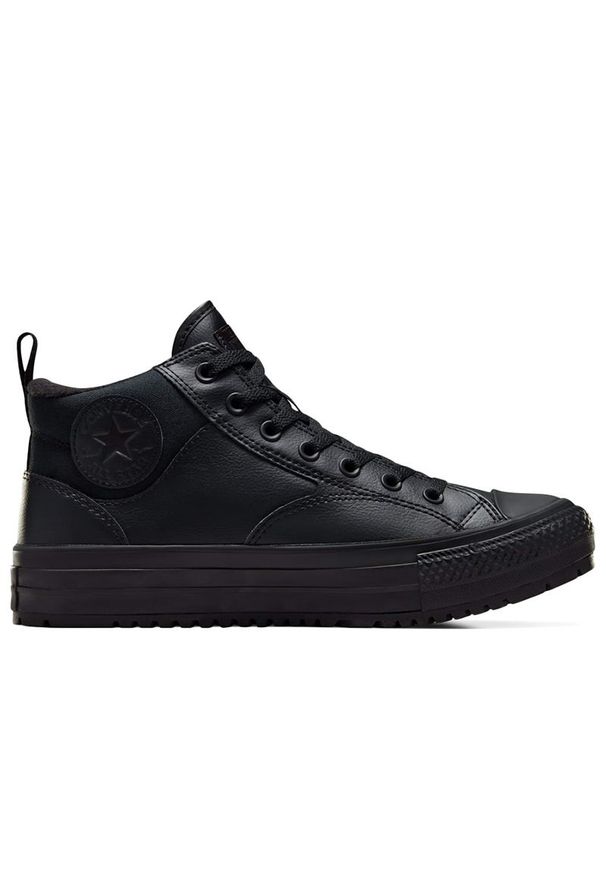 Buty męskie Converse Chuck Taylor All Star Malden Street Water Repellent A04478C - czarne. Wysokość cholewki: przed kolano. Zapięcie: sznurówki. Kolor: czarny. Materiał: skóra ekologiczna. Szerokość cholewki: normalna. Model: Converse All Star