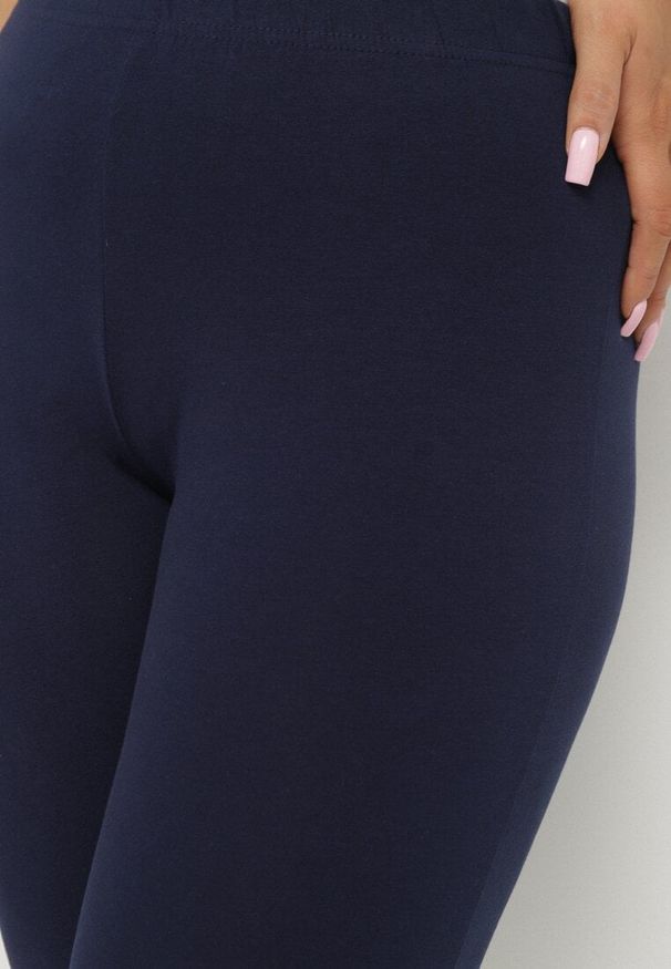 Born2be - Granatowe Legginsy z Bawełny 3/4 z Koronką Mavirene. Okazja: na co dzień. Kolekcja: plus size. Kolor: niebieski. Materiał: bawełna, koronka. Wzór: koronka. Styl: casual, elegancki