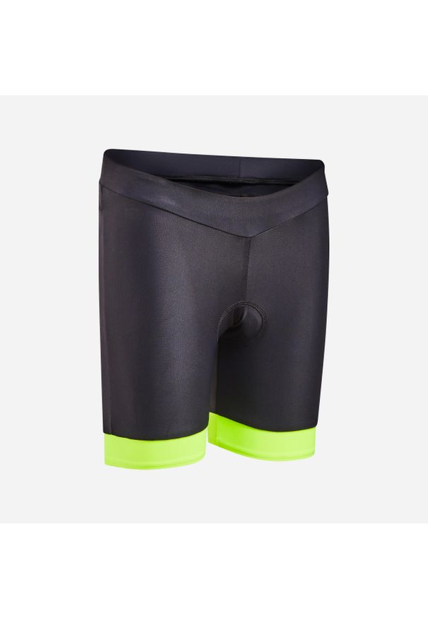 BTWIN - Spodenki rowerowe dla dzieci Btwin 500. Kolor: wielokolorowy, żółty, czarny, zielony. Materiał: poliamid, poliester, materiał, elastan. Styl: sportowy. Sport: kolarstwo