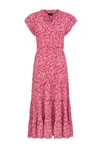 Ochnik - Długa czerwona sukienka w kwiatowy wzór. Kolor: czerwony. Materiał: wiskoza. Długość rękawa: krótki rękaw. Wzór: kwiaty. Długość: maxi #5