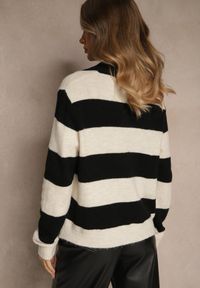 Renee - Czarny Pasiasty Sweter z Dodatkiem Wełny z Kołnierzykiem i Guzikami Tiarresa. Typ kołnierza: kołnierzyk klasyczny. Kolor: czarny. Materiał: wełna. Styl: klasyczny #5
