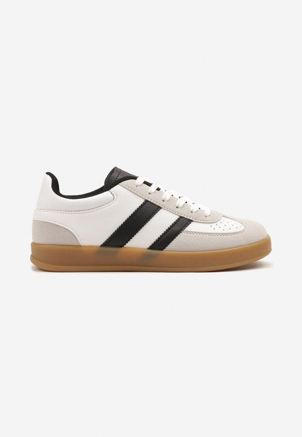 Renee - Biało-Czarne Sneakersy w Stylu Klasycznych Tenisówek Zdobione Przeszyciami Ivelfia. Okazja: na spacer, na co dzień. Kolor: biały. Materiał: jeans. Wzór: aplikacja. Sport: turystyka piesza