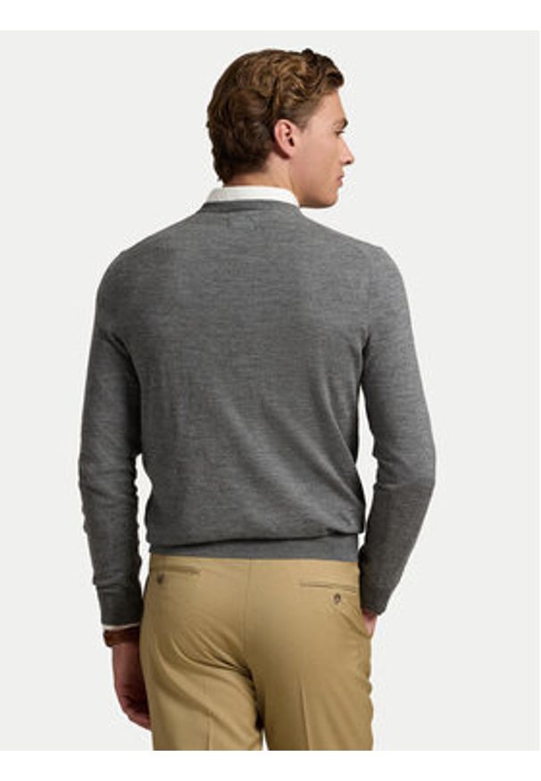 Polo Ralph Lauren Sweter 710946143002 Szary Slim Fit. Typ kołnierza: polo. Kolor: szary. Materiał: wełna