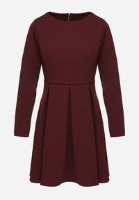 Born2be - Bordowa Elegancka Sukienka o Rozkloszowanym Kroju Temitonia. Kolor: czerwony. Długość rękawa: długi rękaw. Styl: elegancki #7