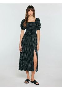Big-Star - Sukienka damska midi z wiskozy w kropki czarna Sotini 906. Okazja: na wesele, na ślub cywilny. Typ kołnierza: dekolt w karo. Kolor: czarny. Materiał: wiskoza. Wzór: kropki. Sezon: lato. Styl: klasyczny. Długość: midi #2