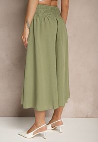 Renee - Zielone Spodnie Kuloty z Ozdobnym Marszczeniem Fenodria. Okazja: na co dzień. Kolor: zielony. Styl: elegancki, casual #3