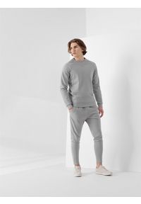 4f - Spodnie dresowe męskie 4F x Robert Lewandowski. Kolor: szary. Materiał: dresówka. Wzór: haft, nadruk #1