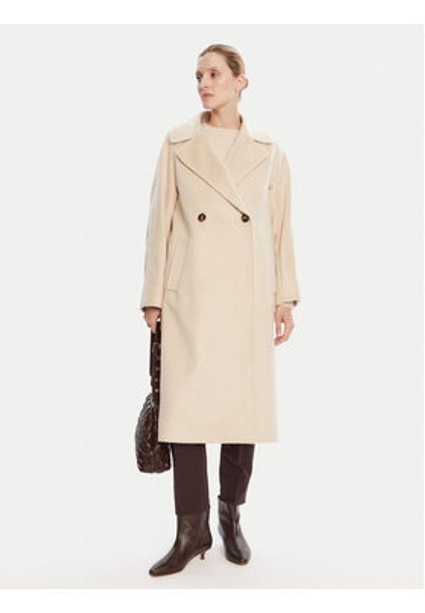 Weekend Max Mara Płaszcz wełniany Resina 2525016031 Beżowy Regular Fit. Kolor: beżowy. Materiał: wełna