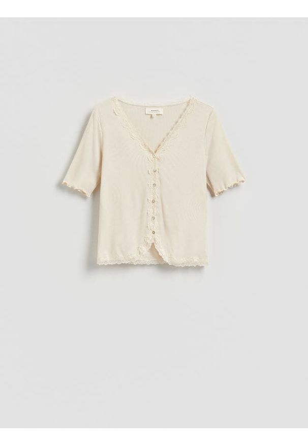 Reserved - Bluzka z modalem - beżowy. Kolor: beżowy. Materiał: dzianina