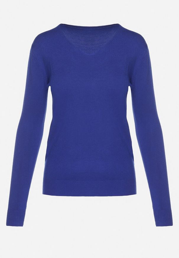 Born2be - Granatowy Sweter z Bawełną i Dekoltem w Serek Etarevia. Okazja: na co dzień. Typ kołnierza: dekolt w serek. Kolor: niebieski. Materiał: bawełna. Styl: casual