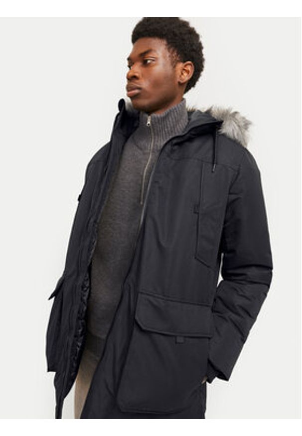 Jack & Jones Parka Construct 12258406 Czarny Regular Fit. Kolor: czarny. Materiał: syntetyk