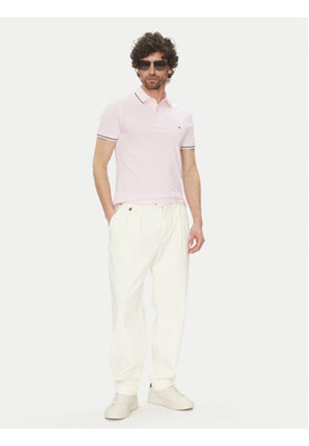 TOMMY HILFIGER - Tommy Hilfiger Polo MW0MW39993 Różowy Slim Fit. Typ kołnierza: polo. Kolor: różowy. Materiał: bawełna